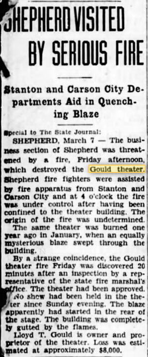 Gould Theater - March 7 1931 Another Fire At The Gould In Shepherd Nearby (newer photo)